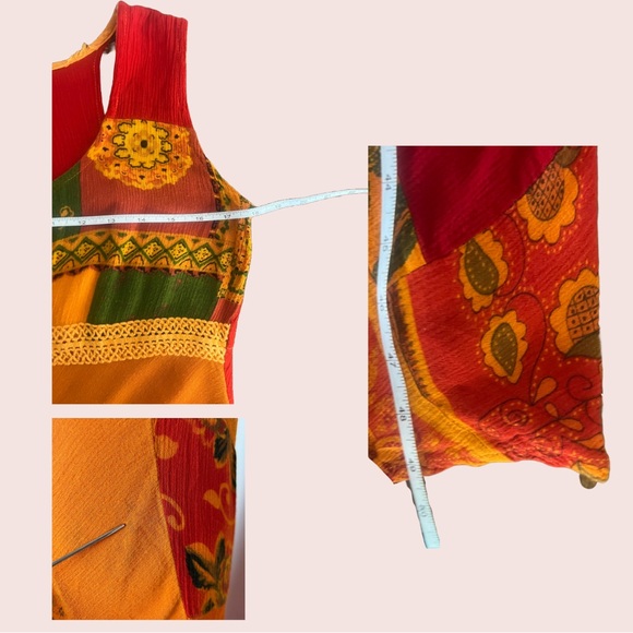 Vintage Boho Patchwork Maxi Dress Festival Sundress Flowy Cottagecore Folk Gypsy - Picture 3 of 3